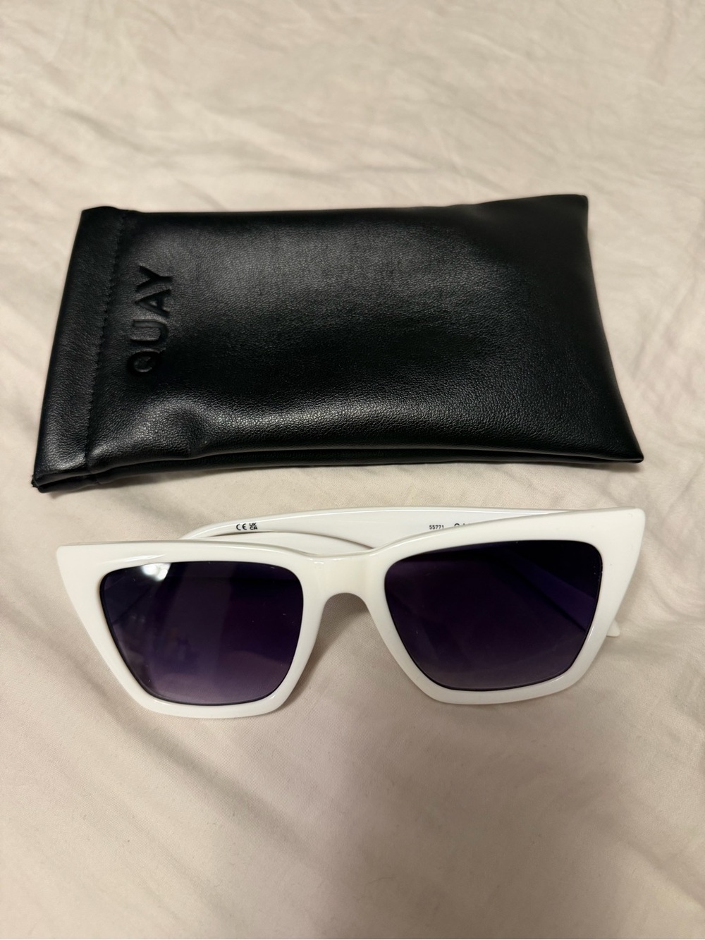Quay Australia White Cat-Eye Sunglasses with Purple Gradient Lenses